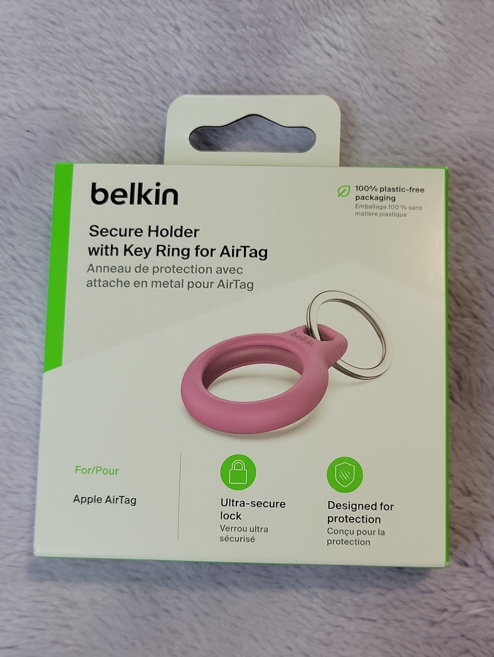 belkin Secure Holder with Key Ring for AirTag - Pink